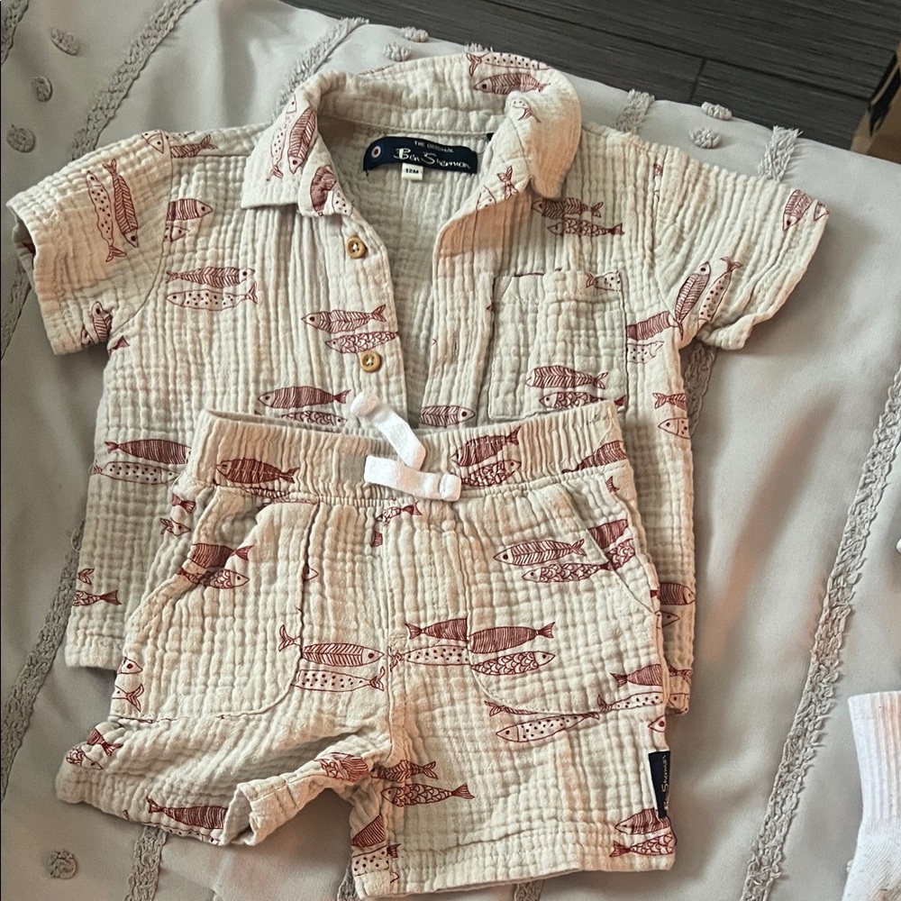 Marshalls Kids Fish Print Matching Set - Cream and Red